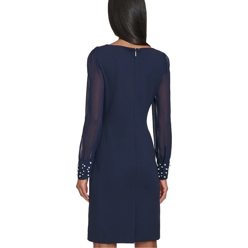 NEW! Karl Lagerfeld Navy Blue Pearl Sleeve Dress Size 14 NWT - Picture 2 of 8